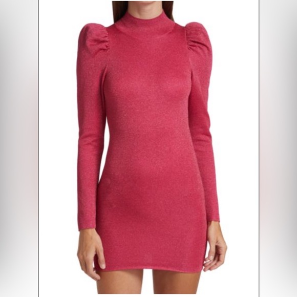 ALICE + OLIVIA Issa Puff-Sleeve Minidress in Wild Pink Metallic - NWT - Picture 1 of 13